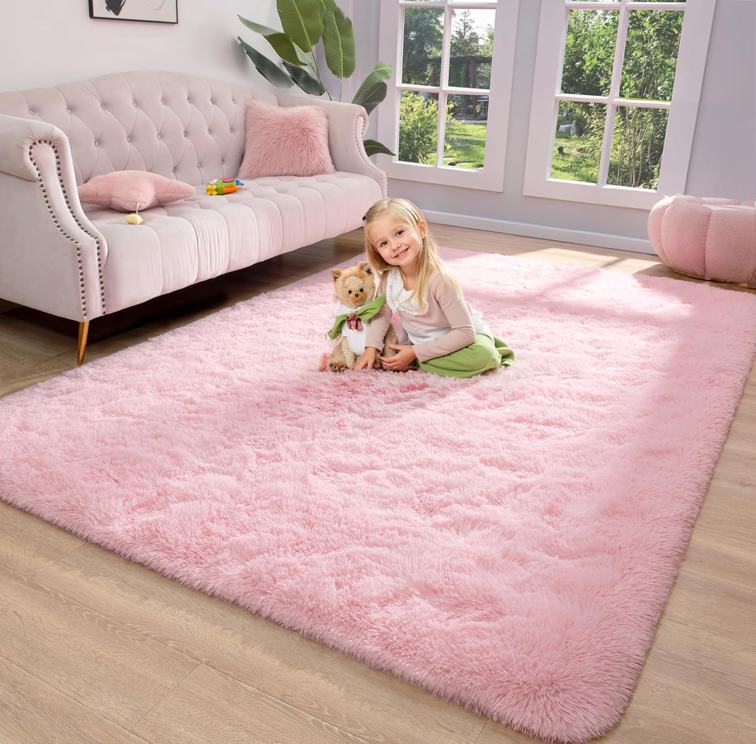 Keeko Premium Fluffy Pink Area Rug Cute Shag Fuzzy Rug, 4x5.3 Ultra Soft Shaggy...