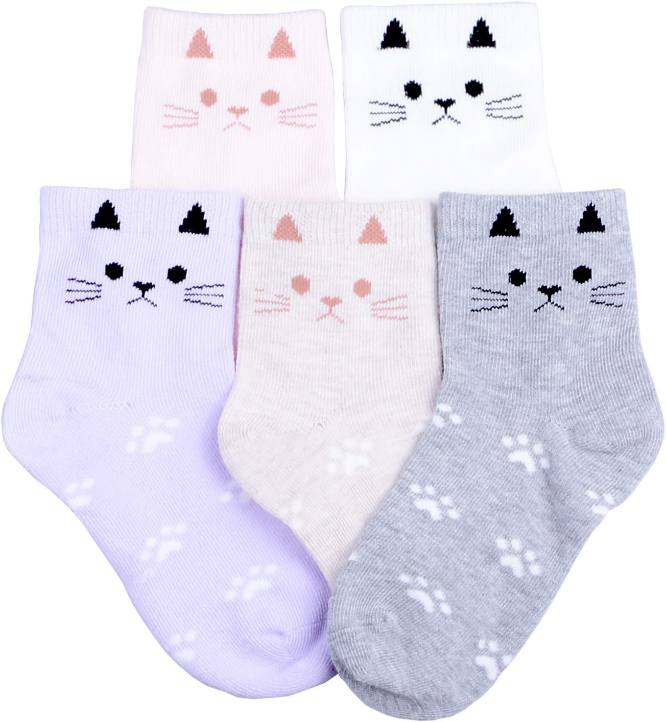 Tandi Kids Girls Cotton Cute Socks Low Cut Crew Ankle No Toe Seam Pack of 5 7-9...