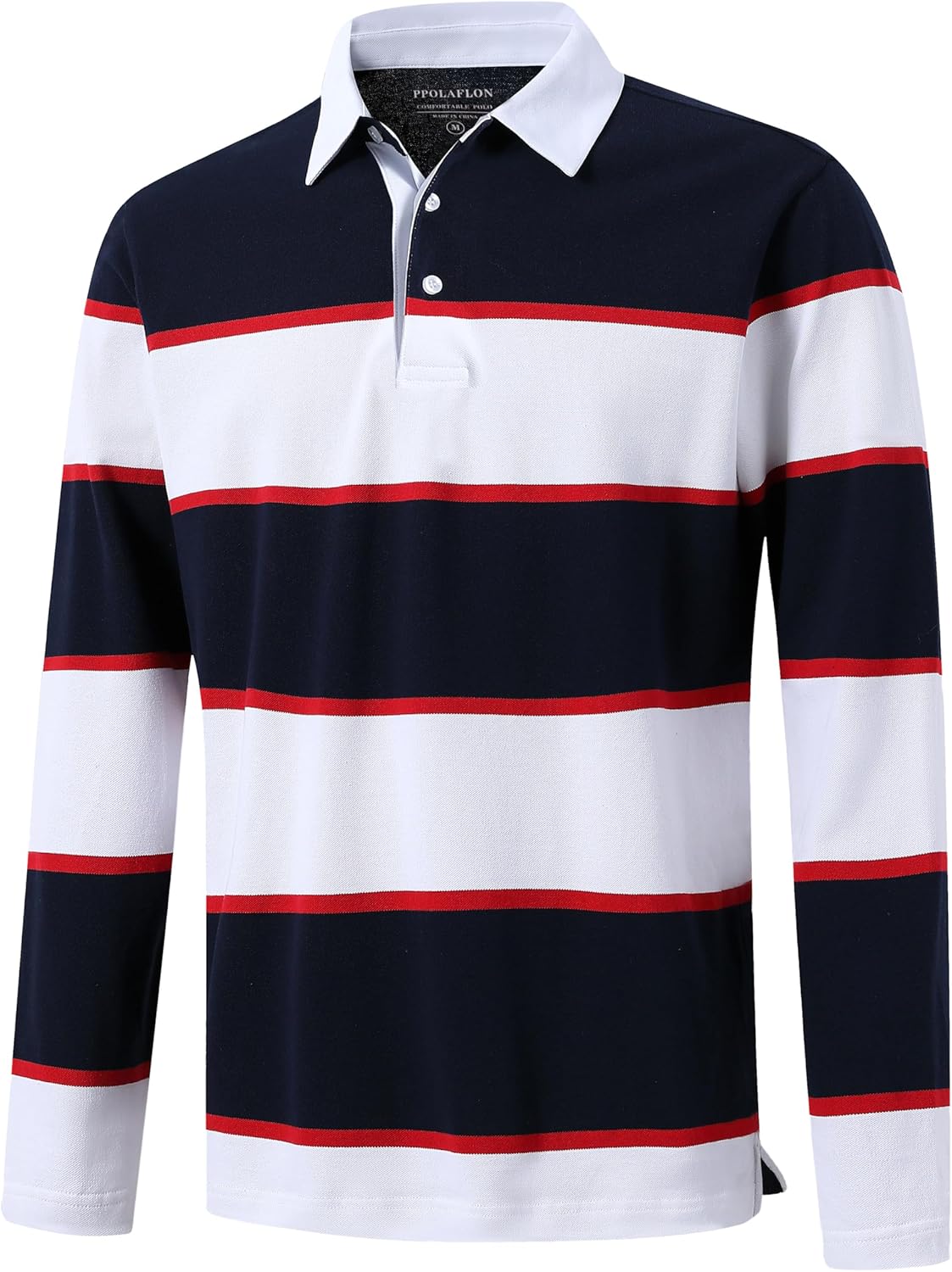 Men's Polo Shirts Long Sleeve Striped Dry Fit Casual Collared Pique Golf Polo Sh...
