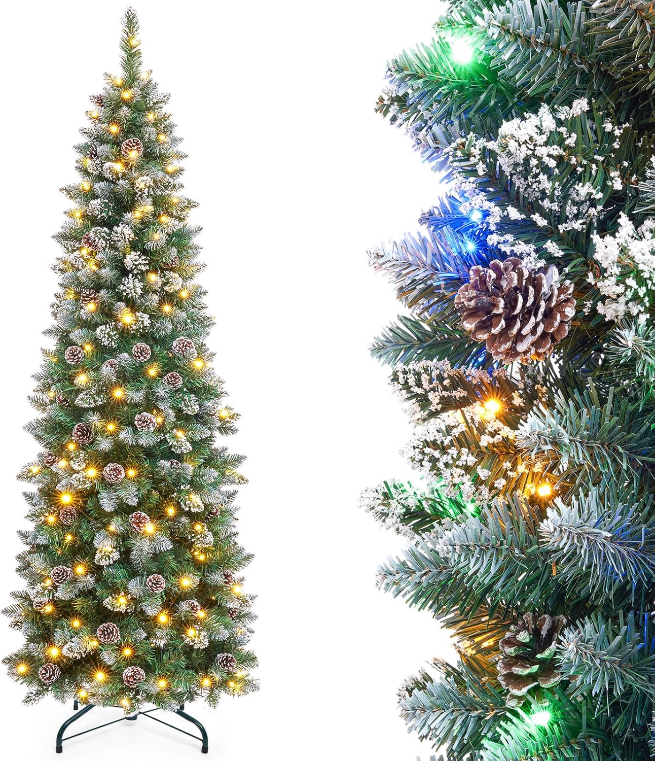 Homde Pencil Christmas Tree 6 Foot Pre-Lit Artificial Christmas Tree with Flocke...