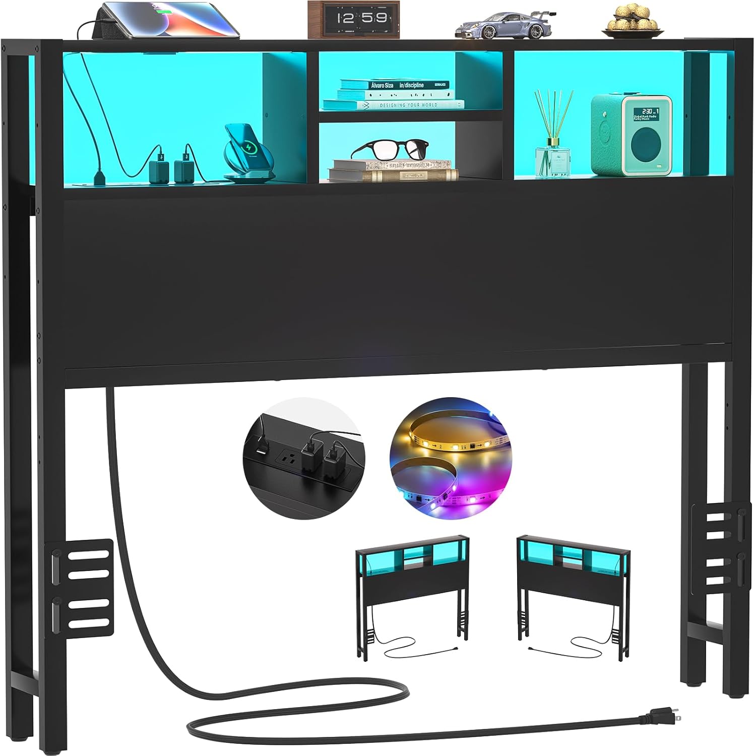 Aheaplus Headboard for Twin Size Bed with Storage, Headboards with Outlets, USB...