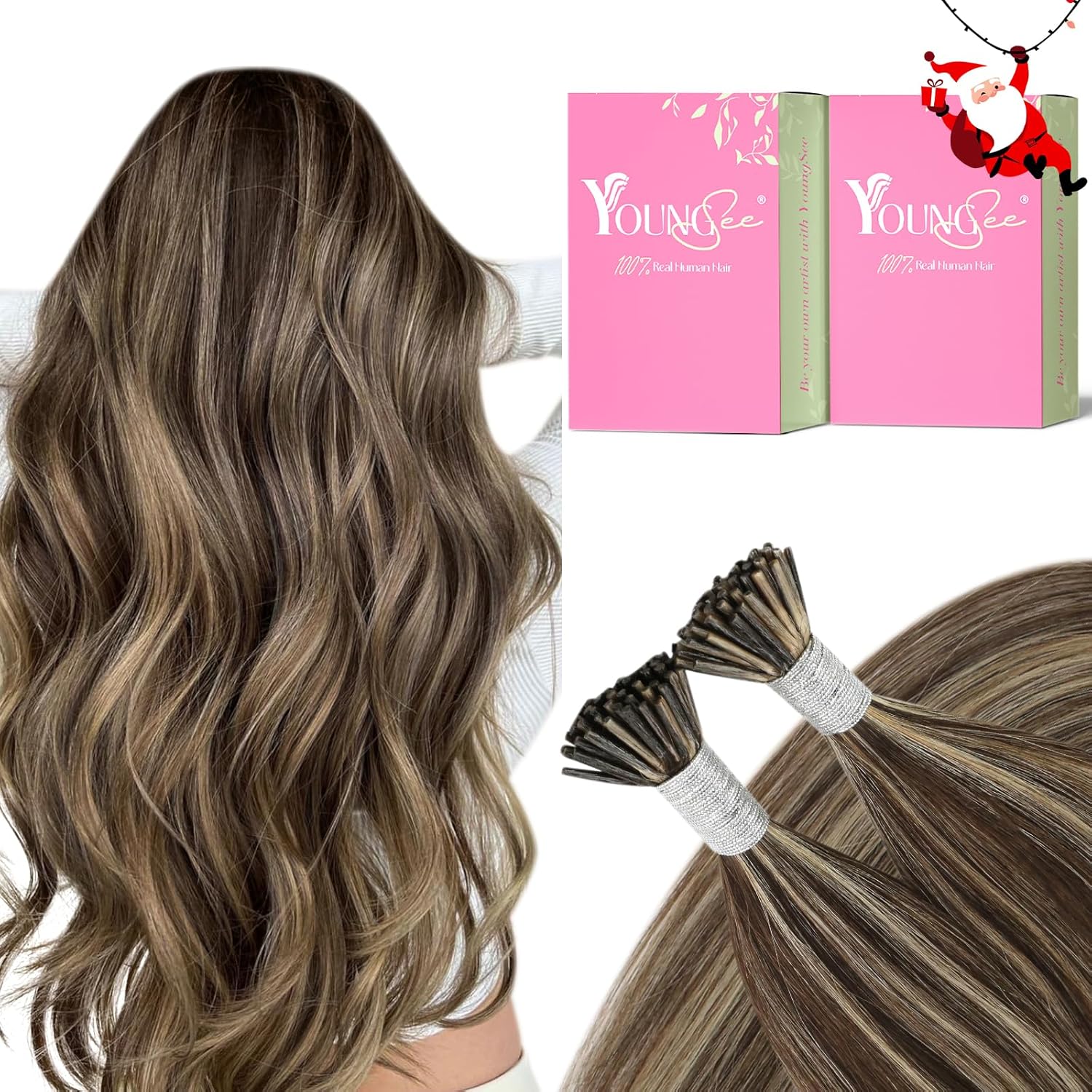 YoungSee I Tips Hair Extensions Brown Itip Hair Extensions Real Human Hair Highl...