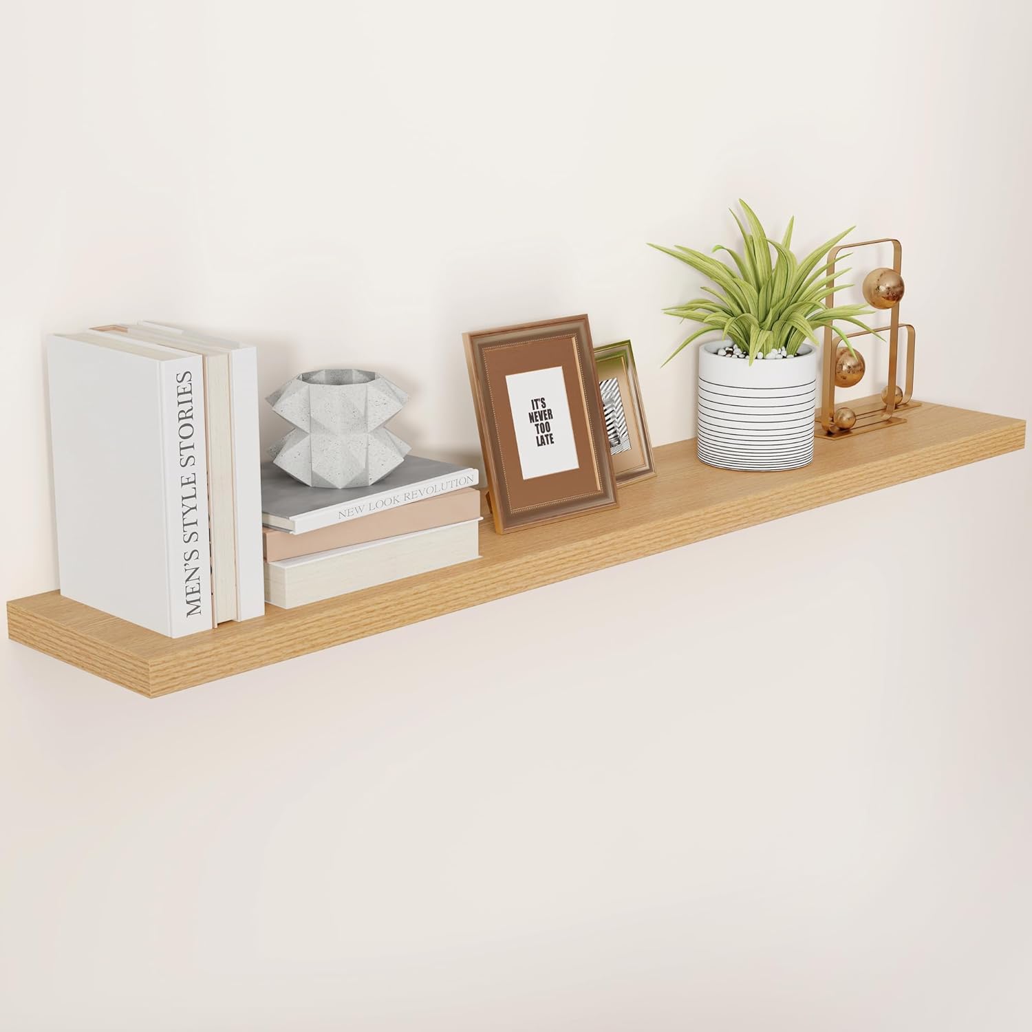 Fun Memories 55 Inch Oak Floating Shelves, 9.3 Inch Deep Wall Mounted Floating S...