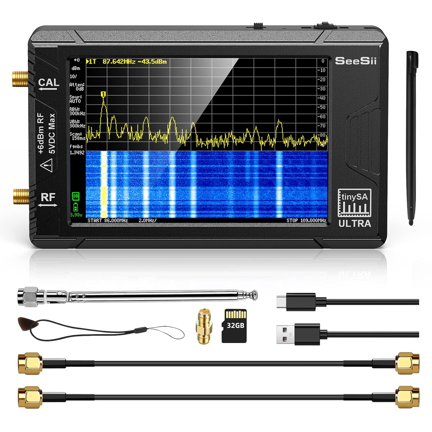 SeeSii TinySA Ultra Spectrum Analyzer, 4.0 Inch 100kHz to 5.3GHz Handheld Tiny F...