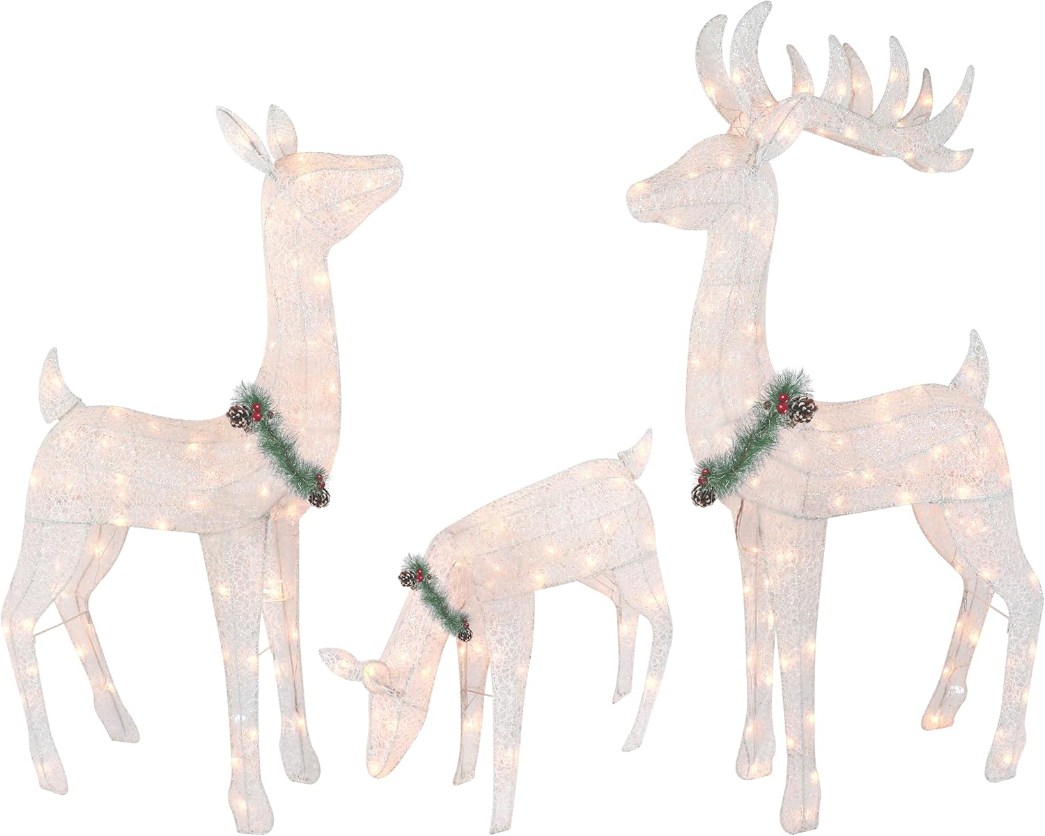 3-Piece Lighted Deer Family with Garland - 210 UL Lights - Outdoor Christmas Yar...