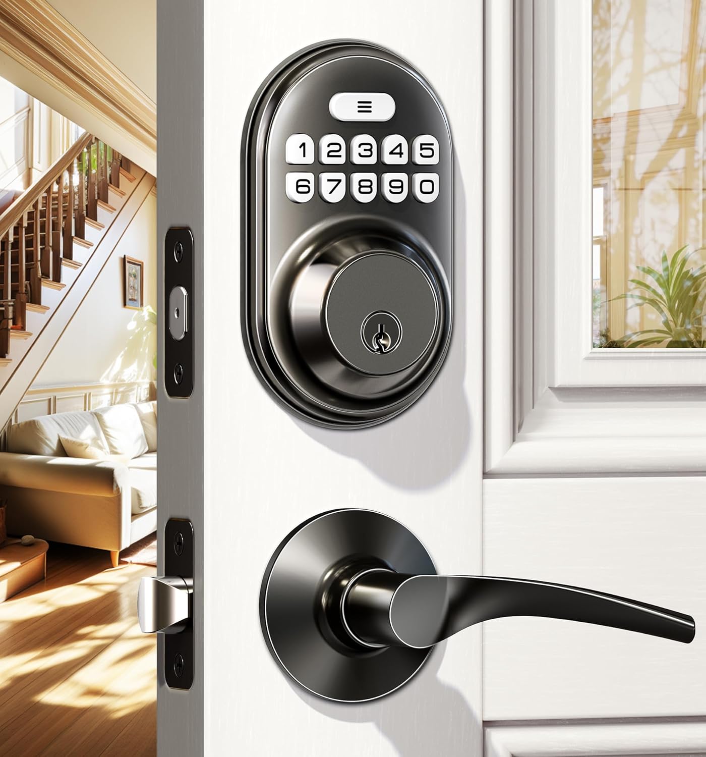 Veise Keyless Entry Door Lock with 2 Lever Handles - Electronic Keypad Deadbolt,...
