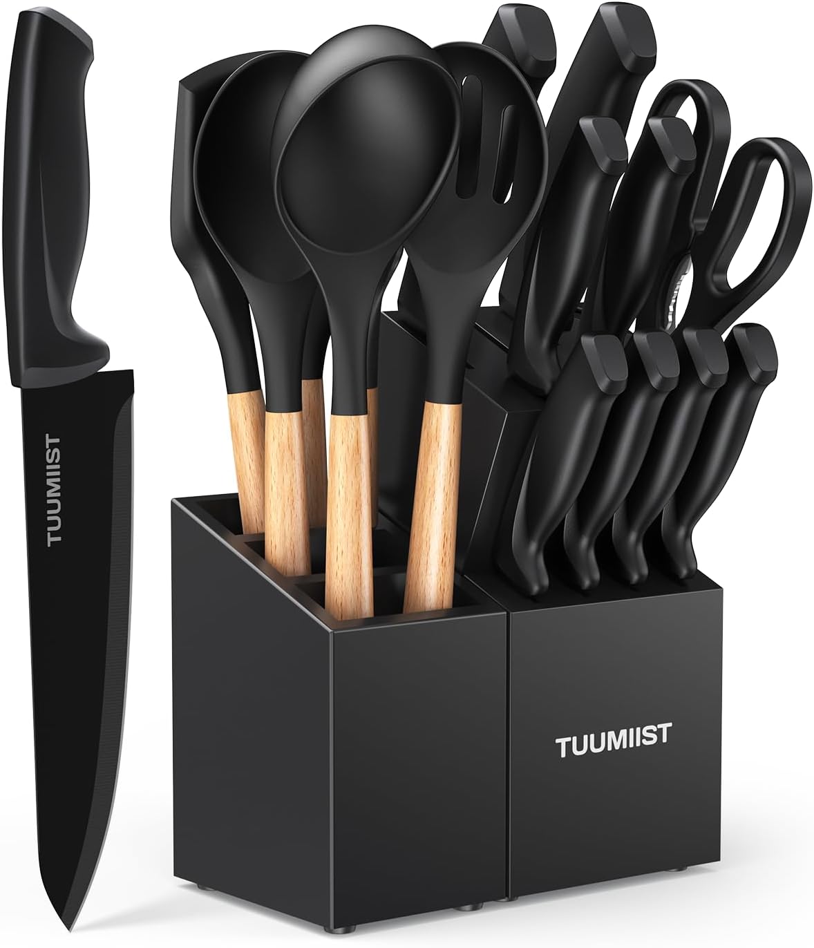 Knife Set, TUUMIIST 18PCS Kitchen Knife Sets with Block and Sharpener, Kitchen U...