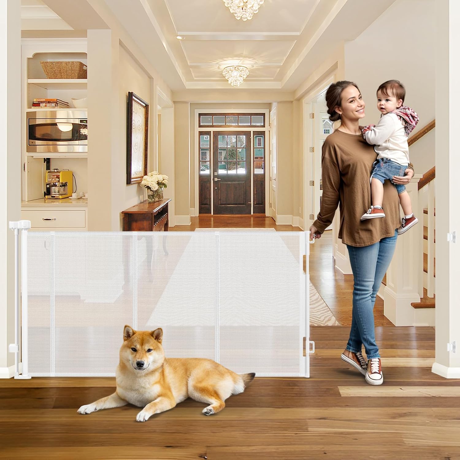 Reinforced 100 Inch Retractable Baby Gates for Doorways Extra Wide Baby Gates fo...