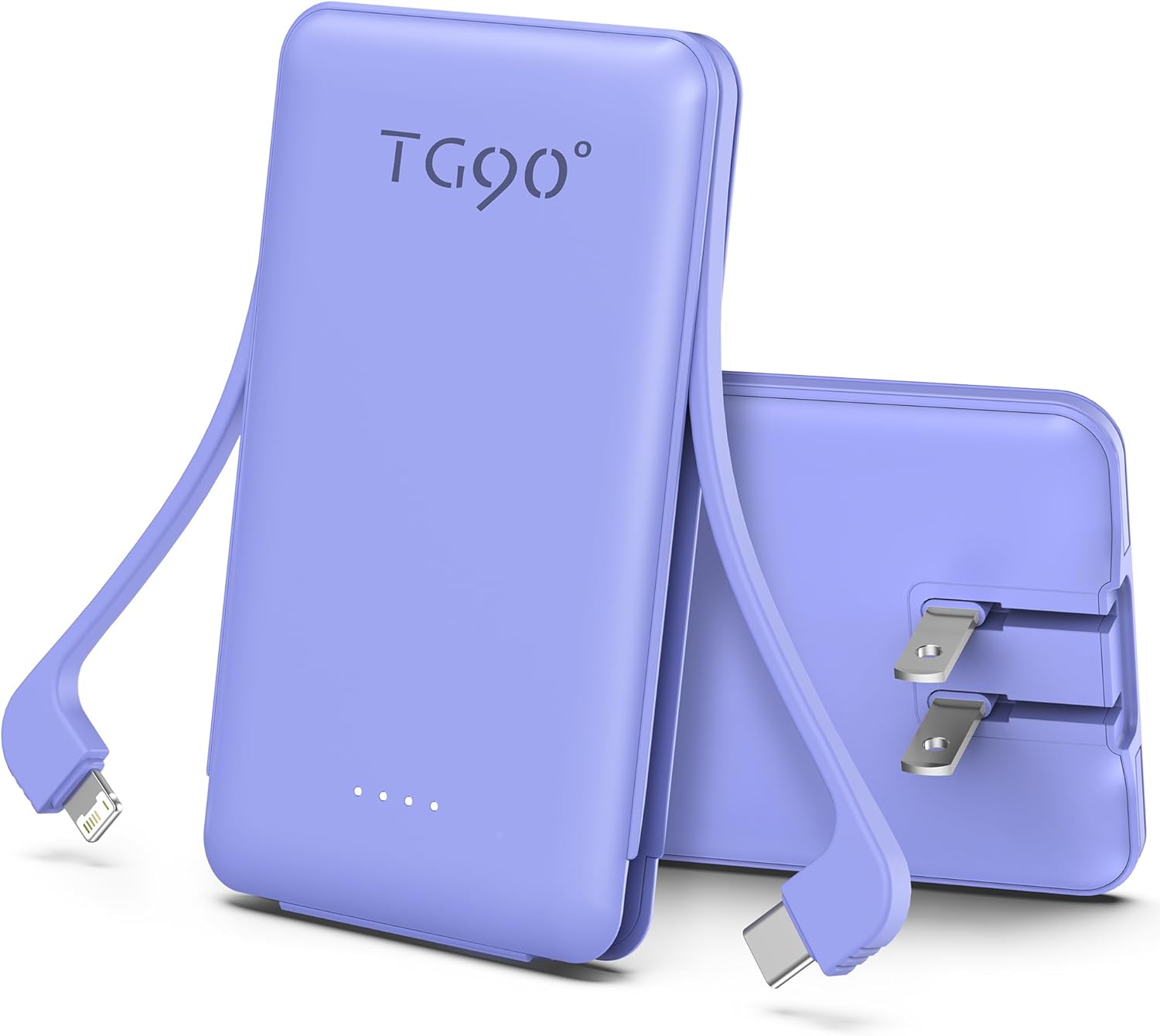 TG90° Ultra Mini Power Bank with Built-in Foldable AC Wall Plug and Cables, 5000...