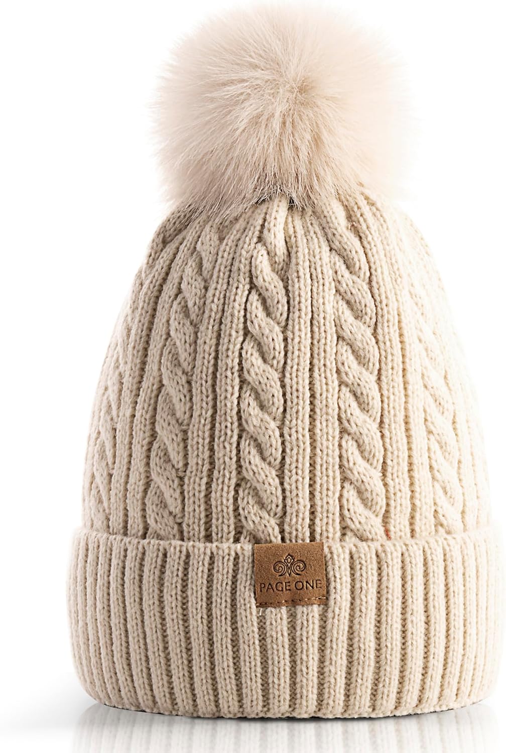 PAGE ONE Women Winter Pom Pom Beanie Hats Warm Fleece Lined,Chunky Trendy Cute C...