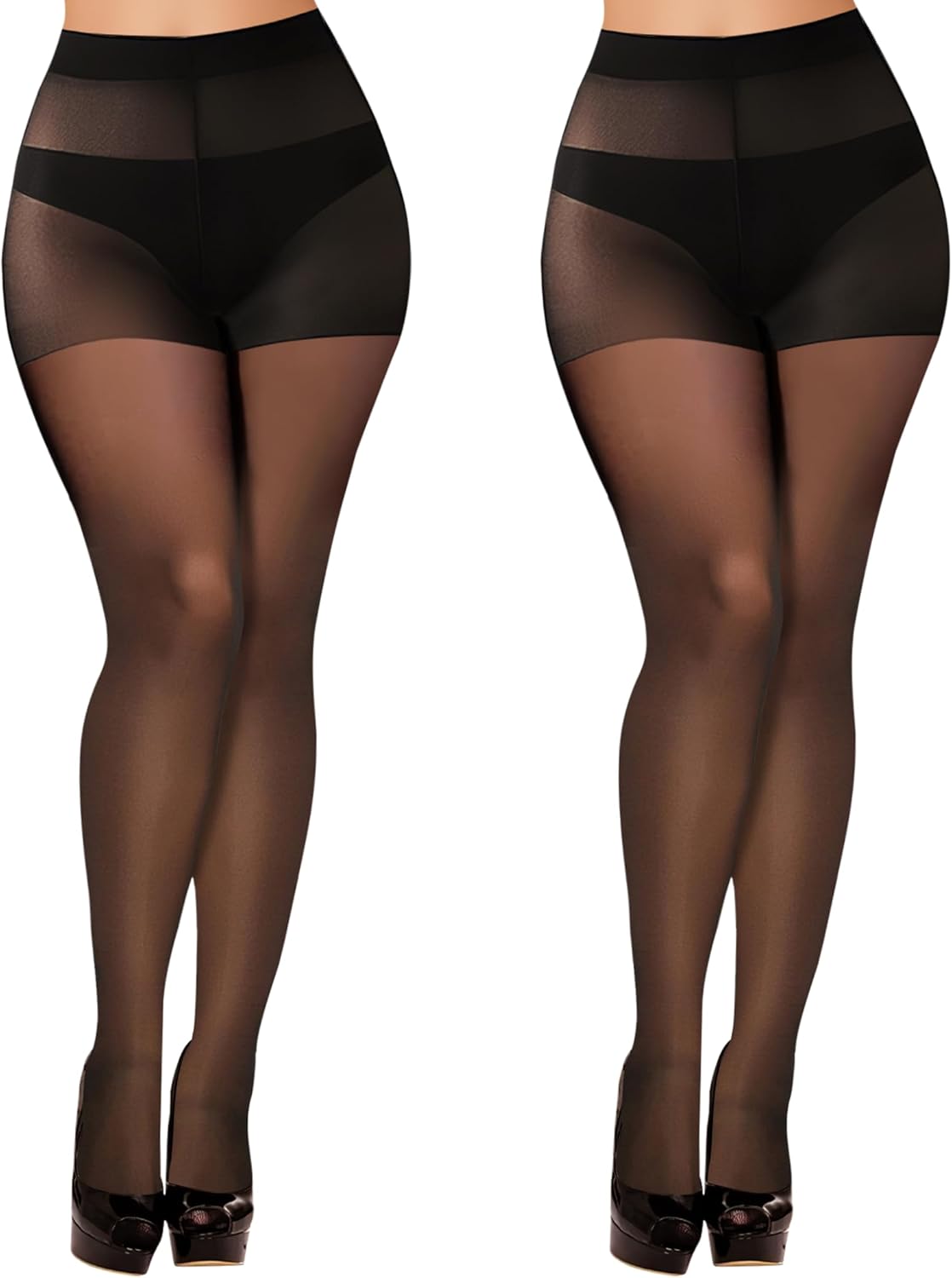 Buauty 2 Pairs Sheer Black Tights for Women -20D High Waist women's Pantyhose,Pl...