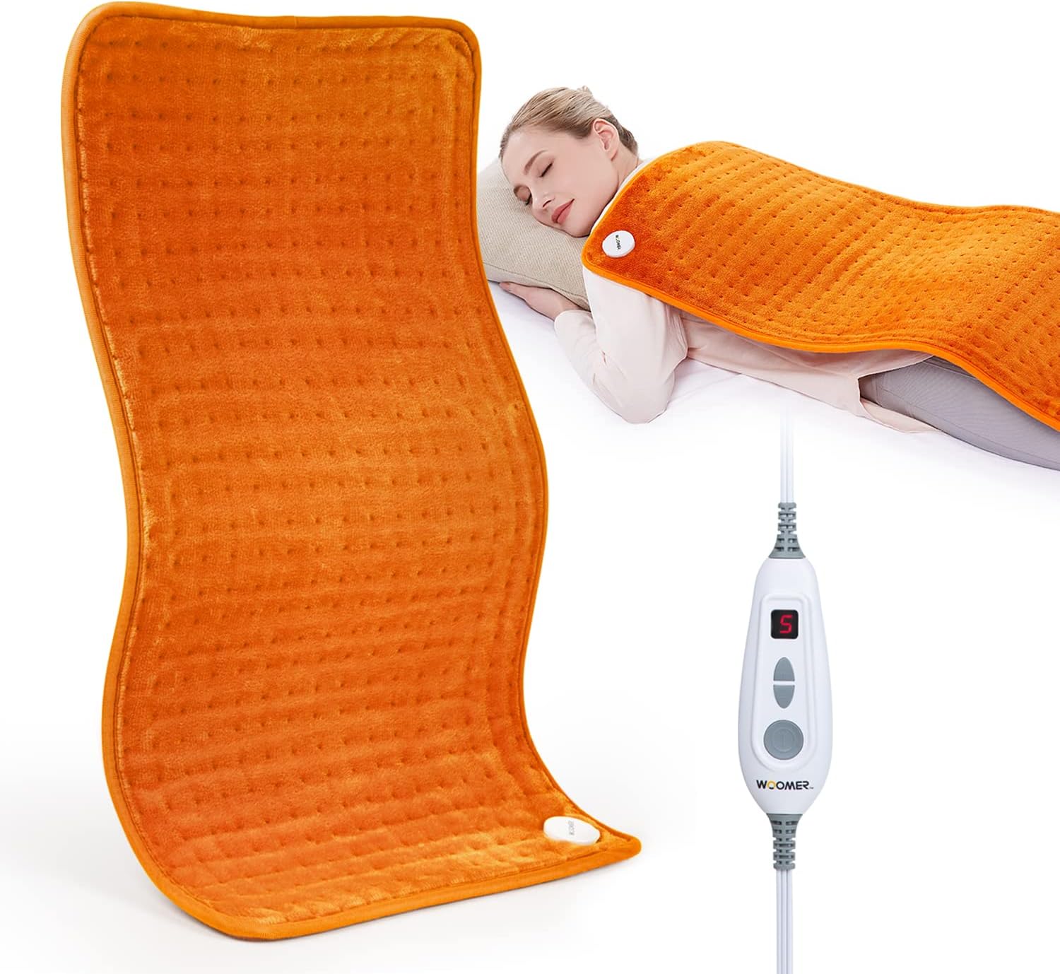 [5 Year Warranty] WOOMER Electric Heating Pad for Back Pain & Cramps Relief, 33"...