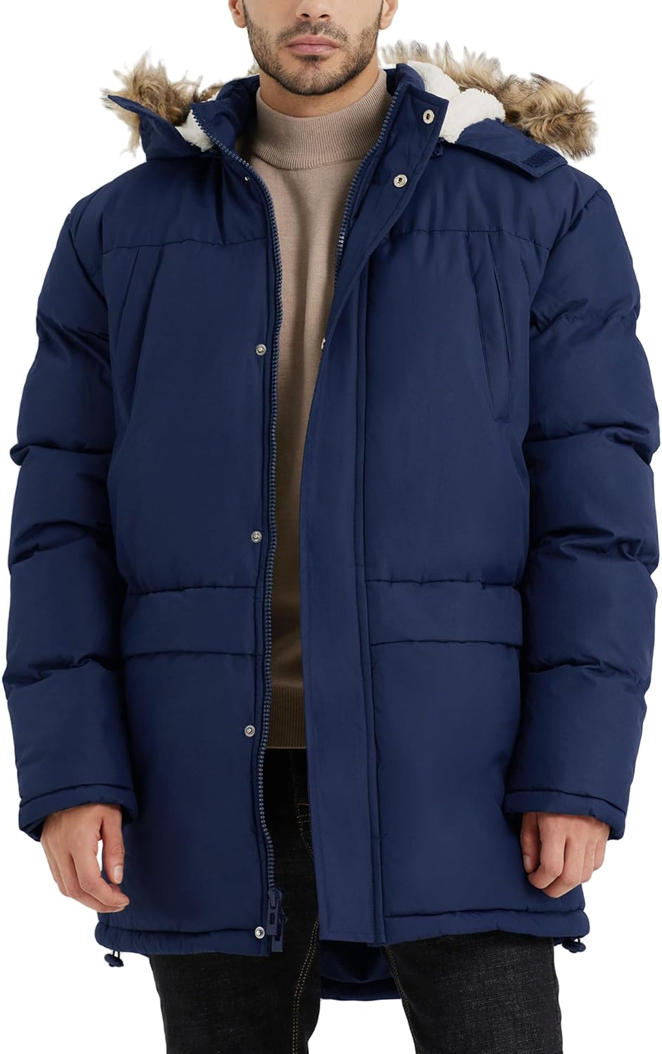 Men's Long Winter Hooded Jacket Warm Windproof Puffy Coat Padded Thicken Parka J...