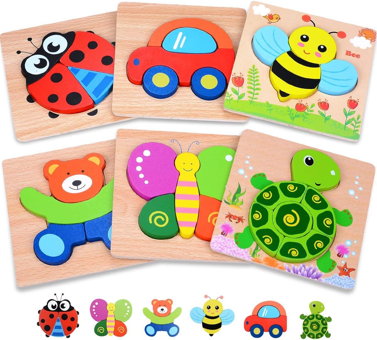 Magifire Wooden Puzzles for Toddlers 1-3, Set of 6 Montessori Toys, 1 Year Old W...