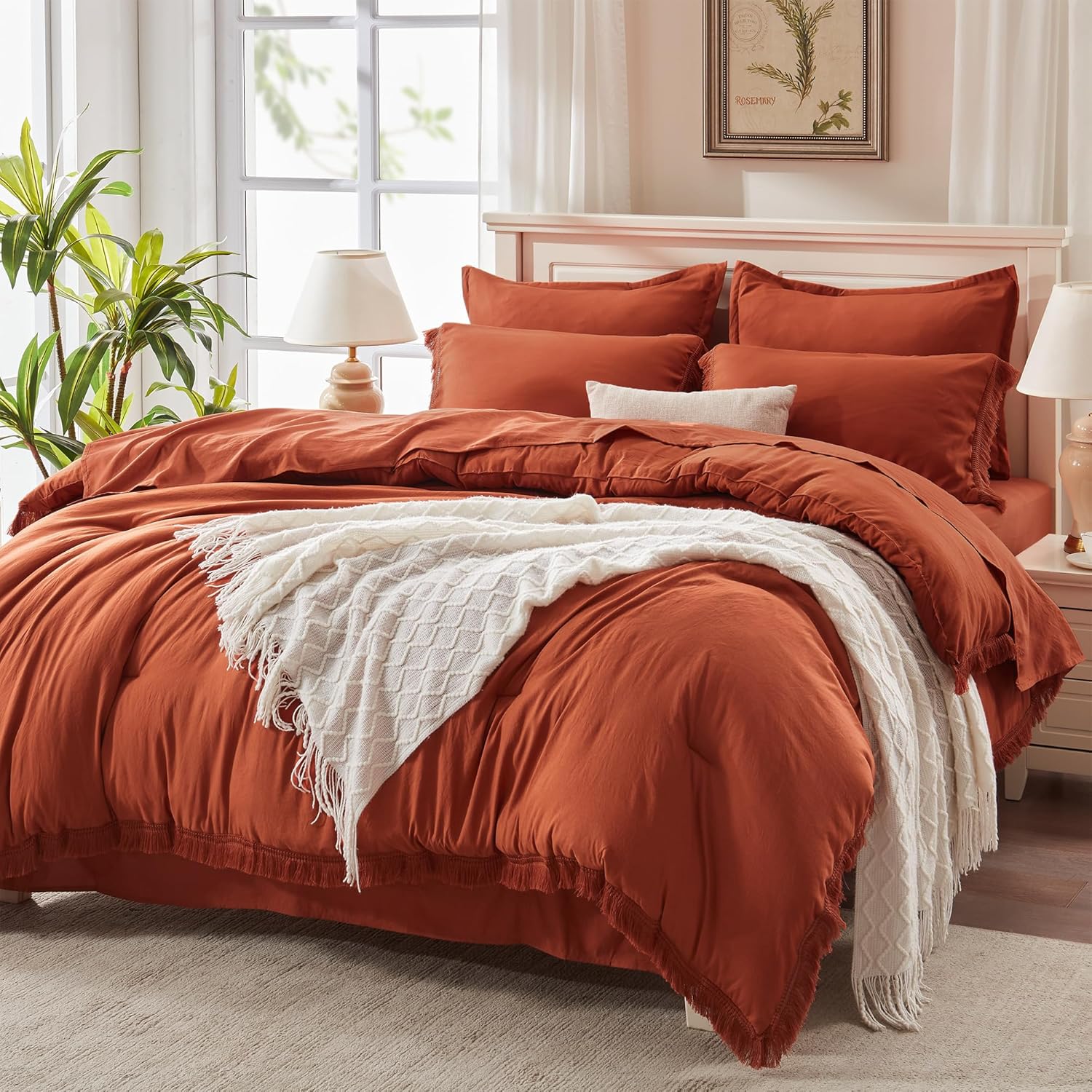 Andency King Size Comforter Set with Sheets Burnt Orange - 7 Pieces Bed in a Bag...