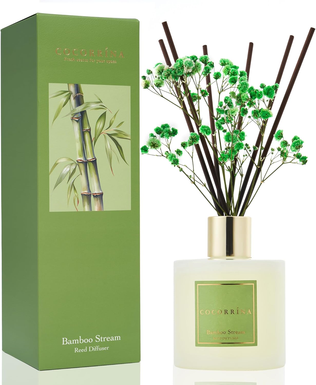 Cocorrína Reed Diffuser - Bamboo Stream Scented Diffuser with 8 Sticks Home Frag...