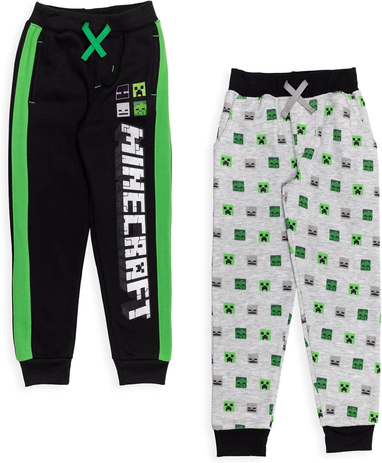Minecraft Fleece 2 Pack Jogger Pants Little Kid to Big 10-12 Black / Green / Gre...