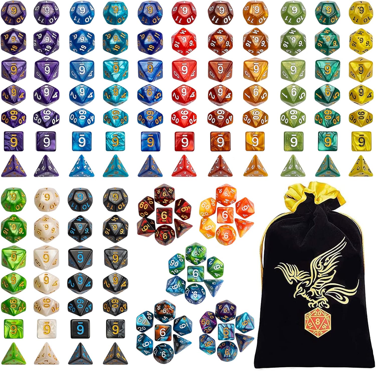 QMay DND Dice Set - 20x7 (140 Pieces) Polyhedral Dice, 20 Colors D&D Dice for Du...
