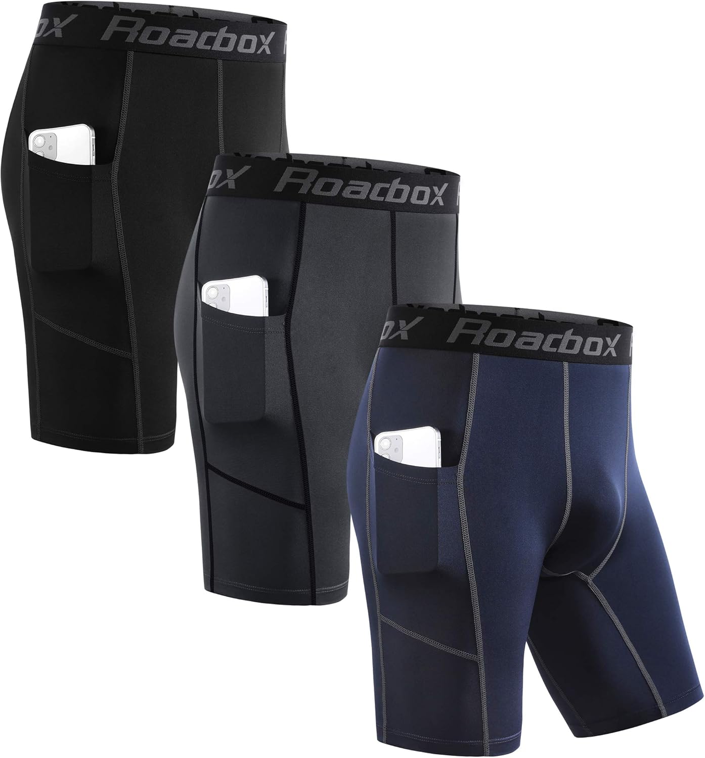 Roadbox 1 or 3 Pack Compression Shorts Mens, Sports Underwear Base Layer Shorts...
