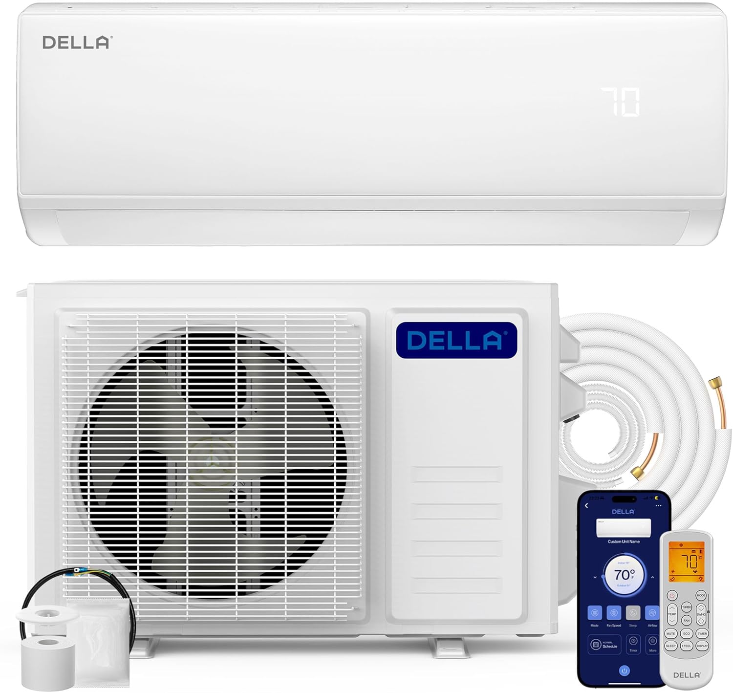 DELLA Econo Series 16500 BTU Mini Split Air Conditioner 17 SEER2 Cools up to 100...