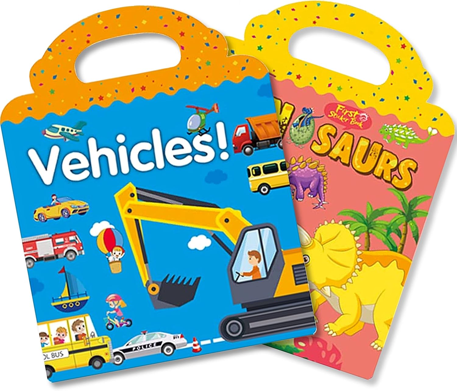 Reusable Sticker Book for Kids 2-4, 2 Sets Vehicle & Dinosaur Sticker Busy Book...
