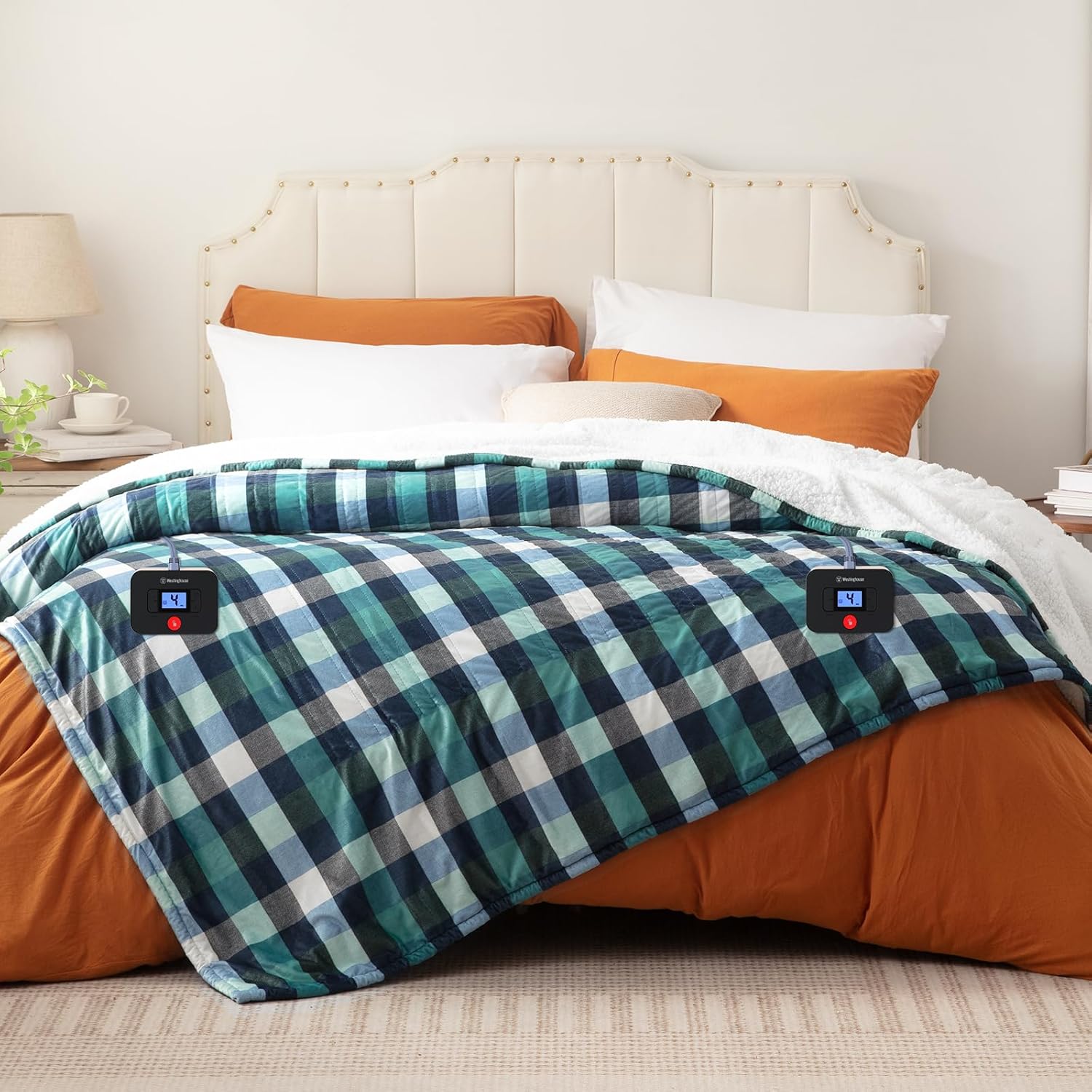 Westinghouse Electric Blanket King Size, Flannel to Sherpa Heated Blanket with 1...