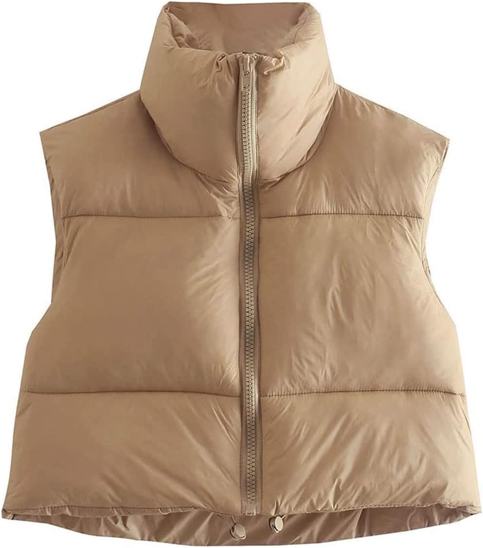 KEOMUD Women's Winter Crop Vest Lightweight Sleeveless Warm Outerwear Puffer Ves...