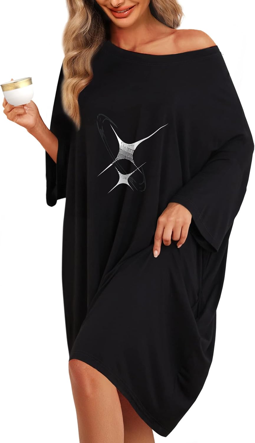 KFUBUO Plus Size Nightgowns for Women Oversized Sleep Tshirts Dress Short Sleeve...