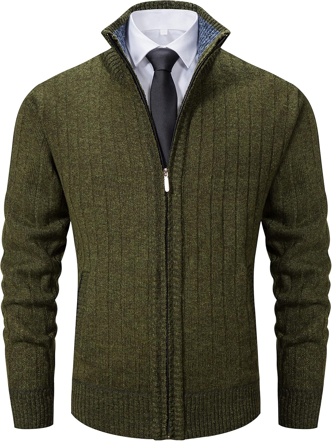 Vcansion Men's Slim Fit Full Zip Up Stand Collar Casual Knitted Sweaters Cardiga...