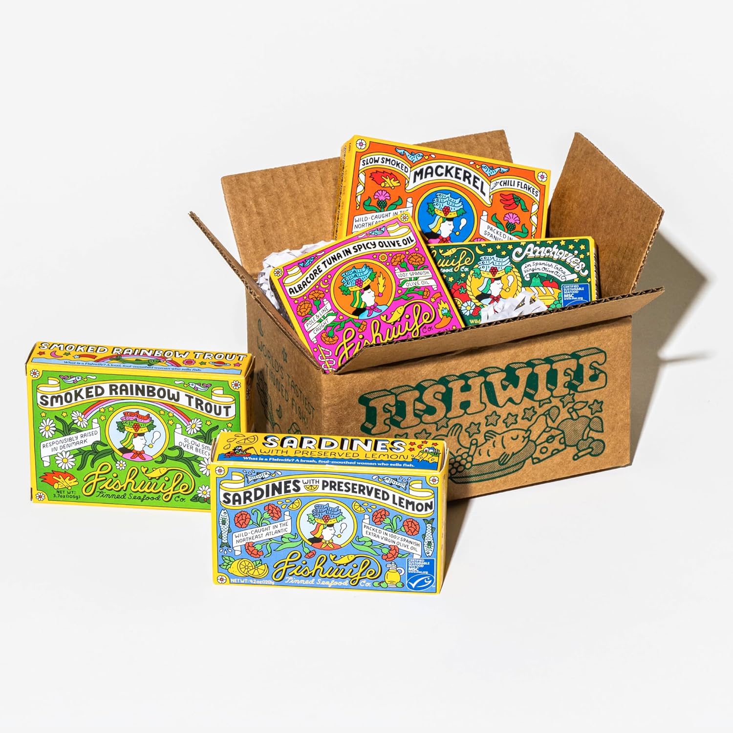 Fishwife Holiday Gift Set 5-Pack Variety with Cantabrian Anchovies, Sardines wit...