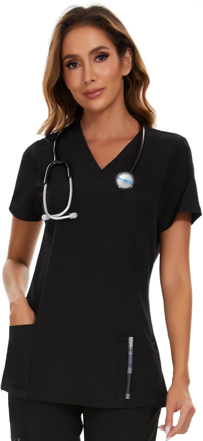 COZYFIT Scrub Tops for Woman - Soft Stretch, V-Neck Top Scrubs with 3 Pockets, E...