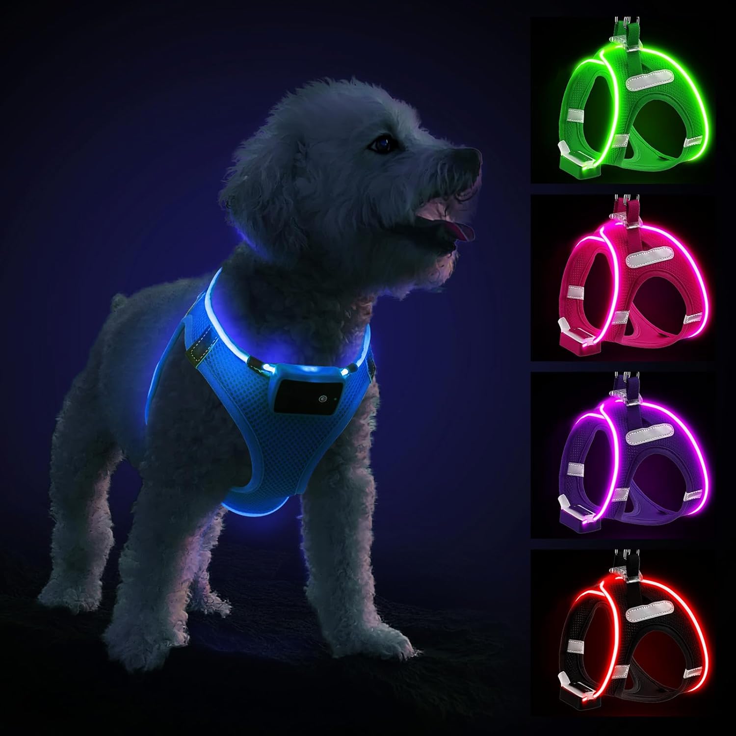 Light Up Dog Harness, Rechargeable LED Dog Harness for Puppy Small Medium Dogs F...