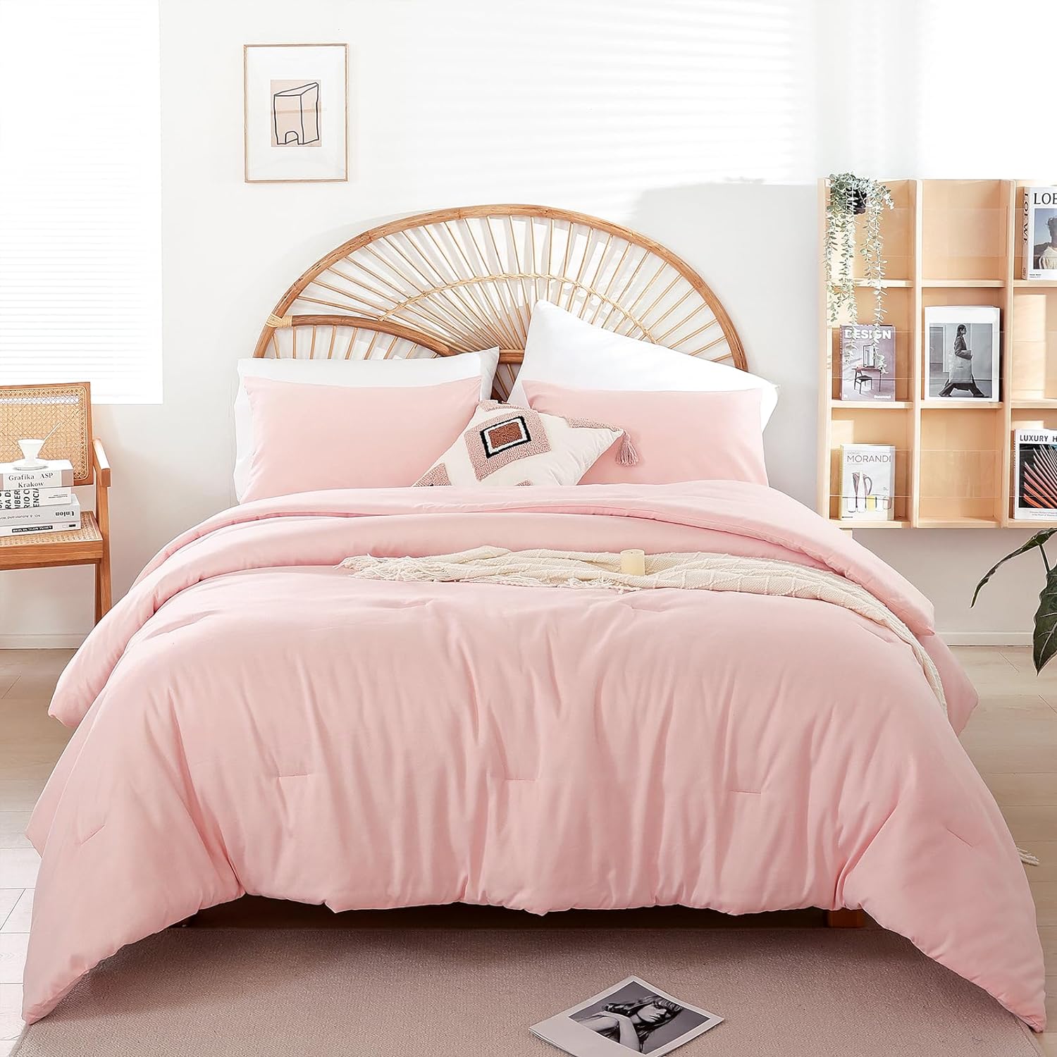 weigelia Blush Pink Full Bed Comforter Set Full Size Comforter Modern 3PCS Micro...