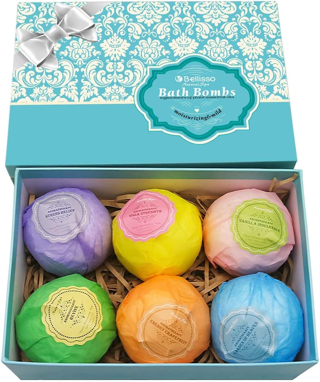 Bath Bombs Gift Set - 6 XXL Bubble Bath Fizzies (4.1 oz Each) with Natural Dead...