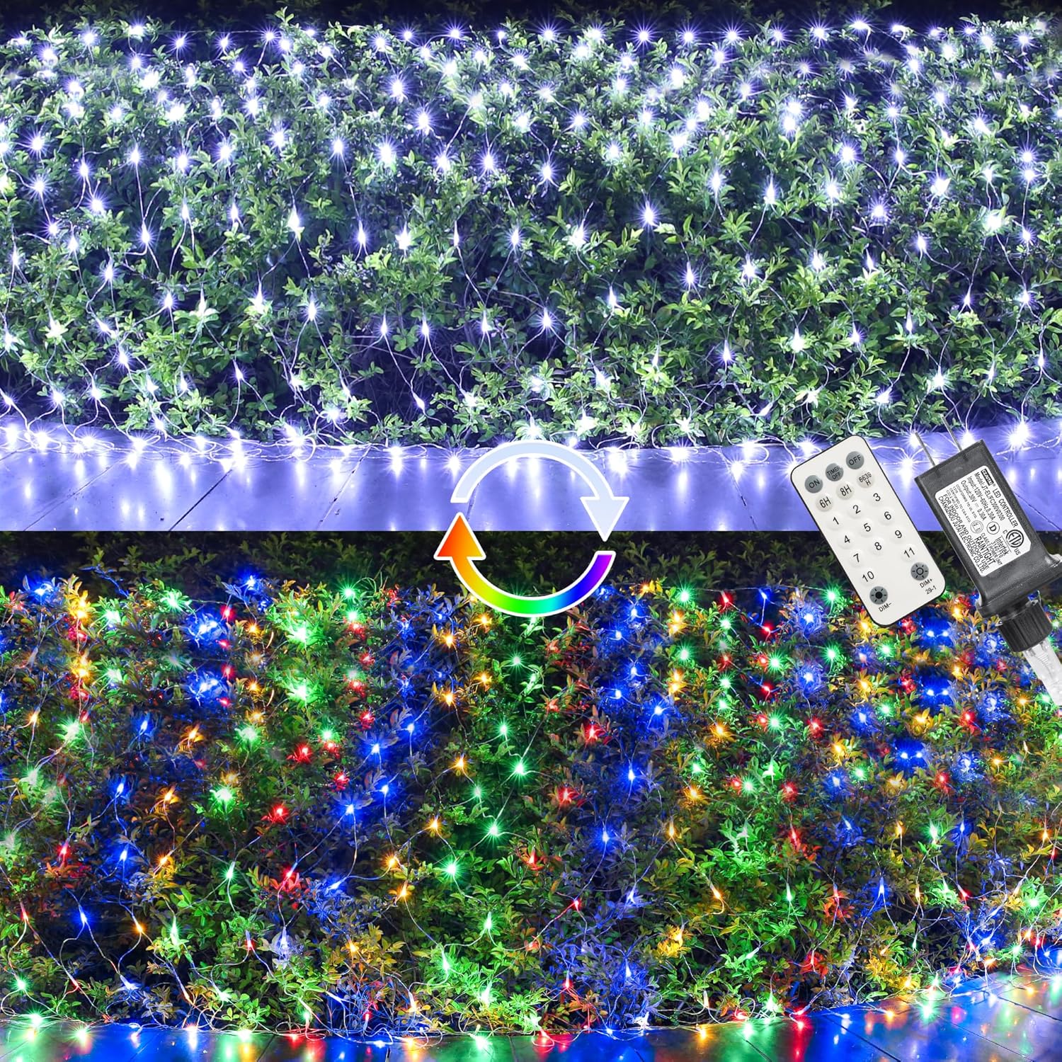 LYHOPE 12ft x 5ft 360 LED Christmas Net Lights, 11 Modes 30V Christmas Net Light...