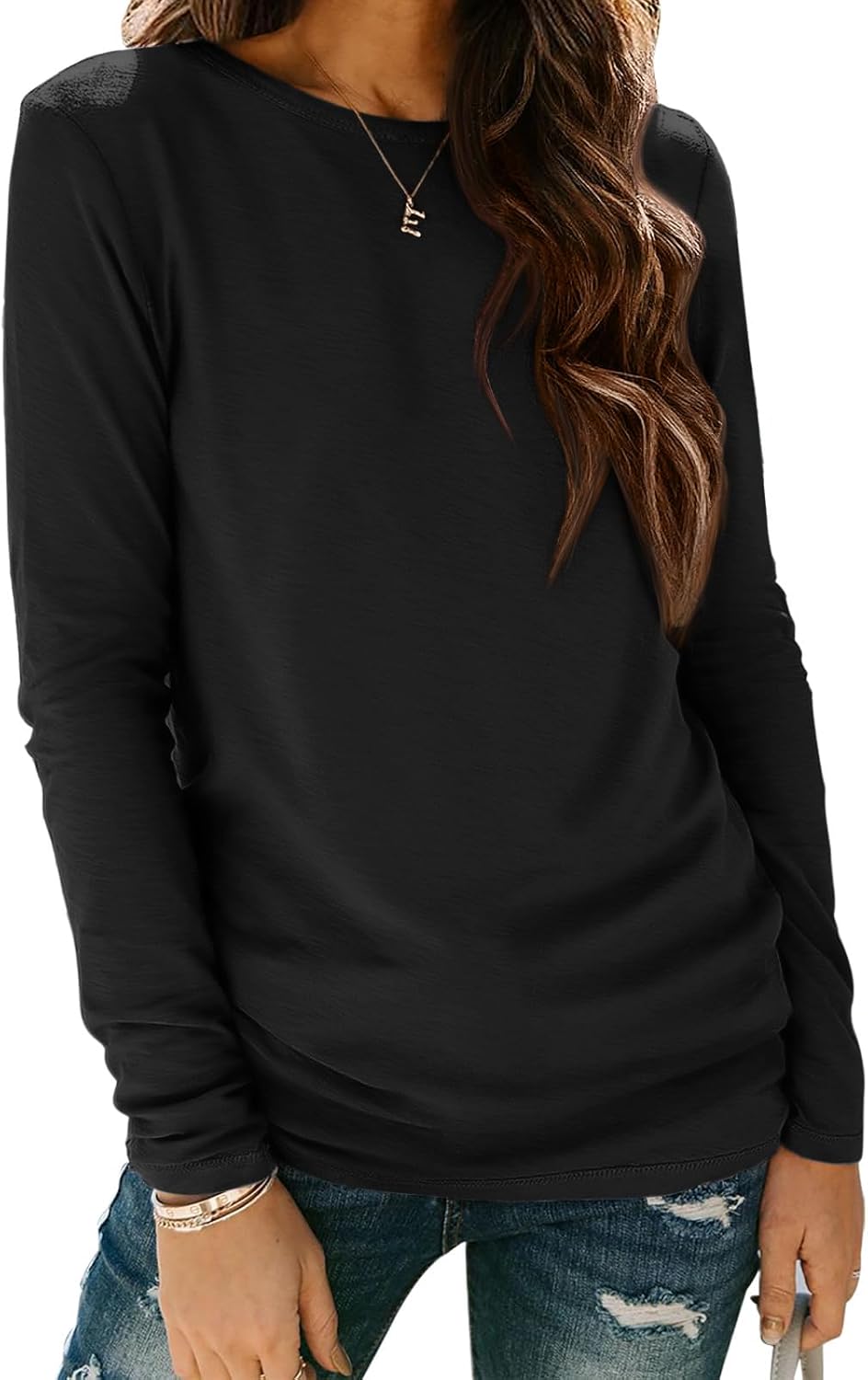 ATHMILE Womens Long Sleeve Round Neck Shirts Basic Tee Casual Top Fall Trendy Tu...
