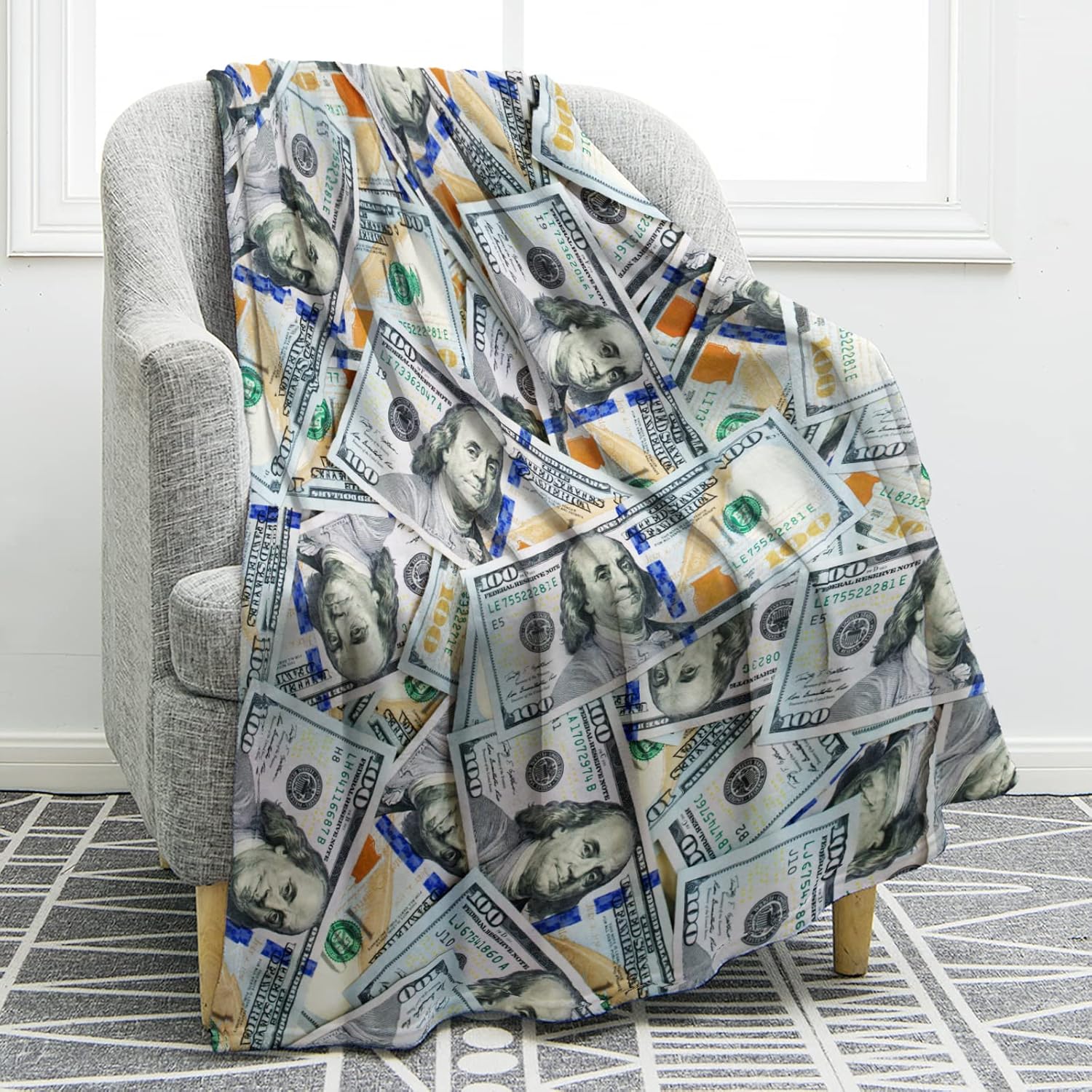 Jekeno Money Blanket 100 Dollar Bills Pattern Gifts for Women Men Husband Dad fo...