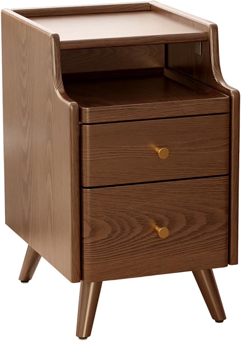 Solid Wood Nightstand, Nightstand with Drawers, Walnut Bedside Table for Bedroom...