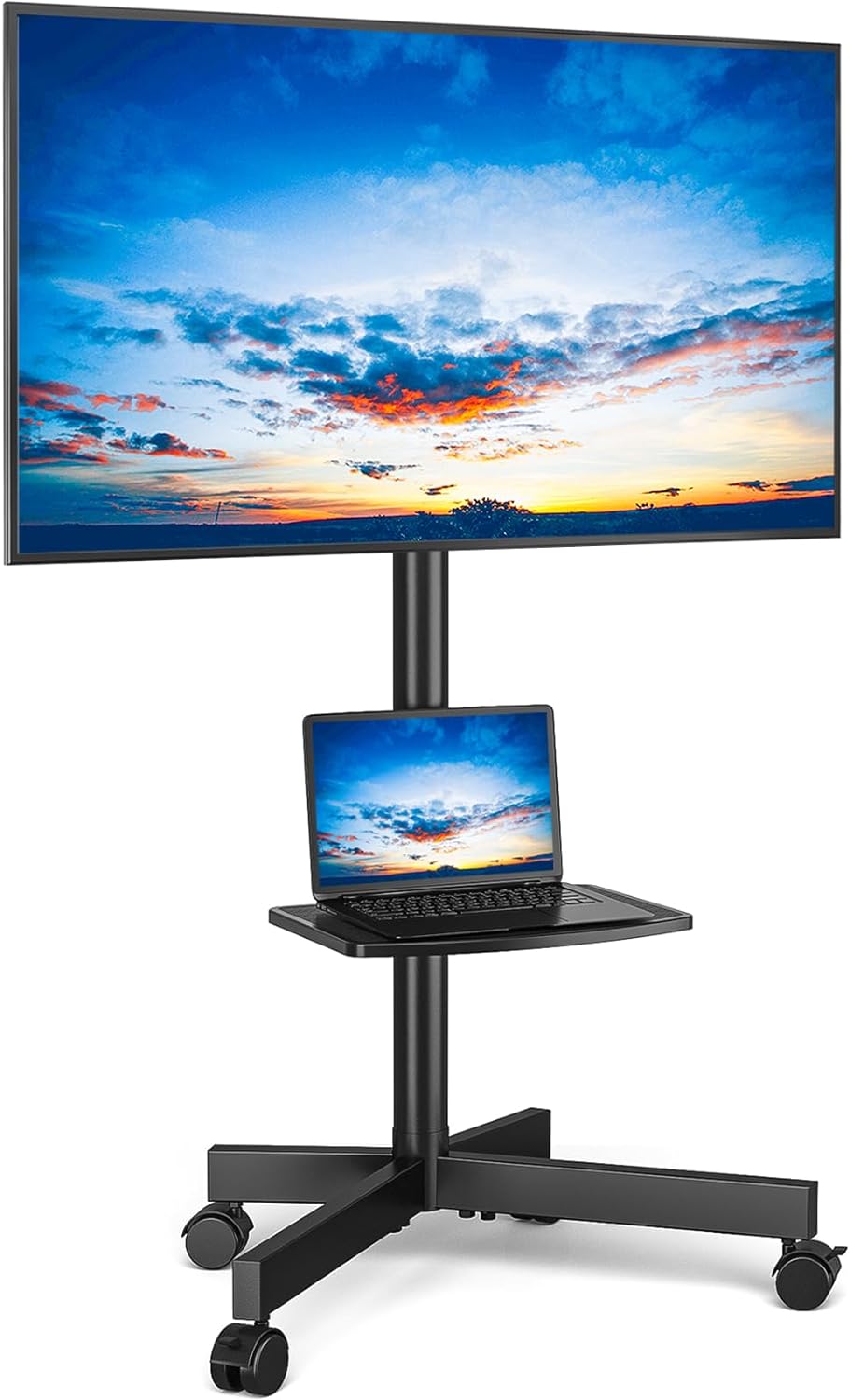 RFIVER Mobile TV Stand on wheels for 27-60 Inch TVs, Tilt Height Adjustable Roll...