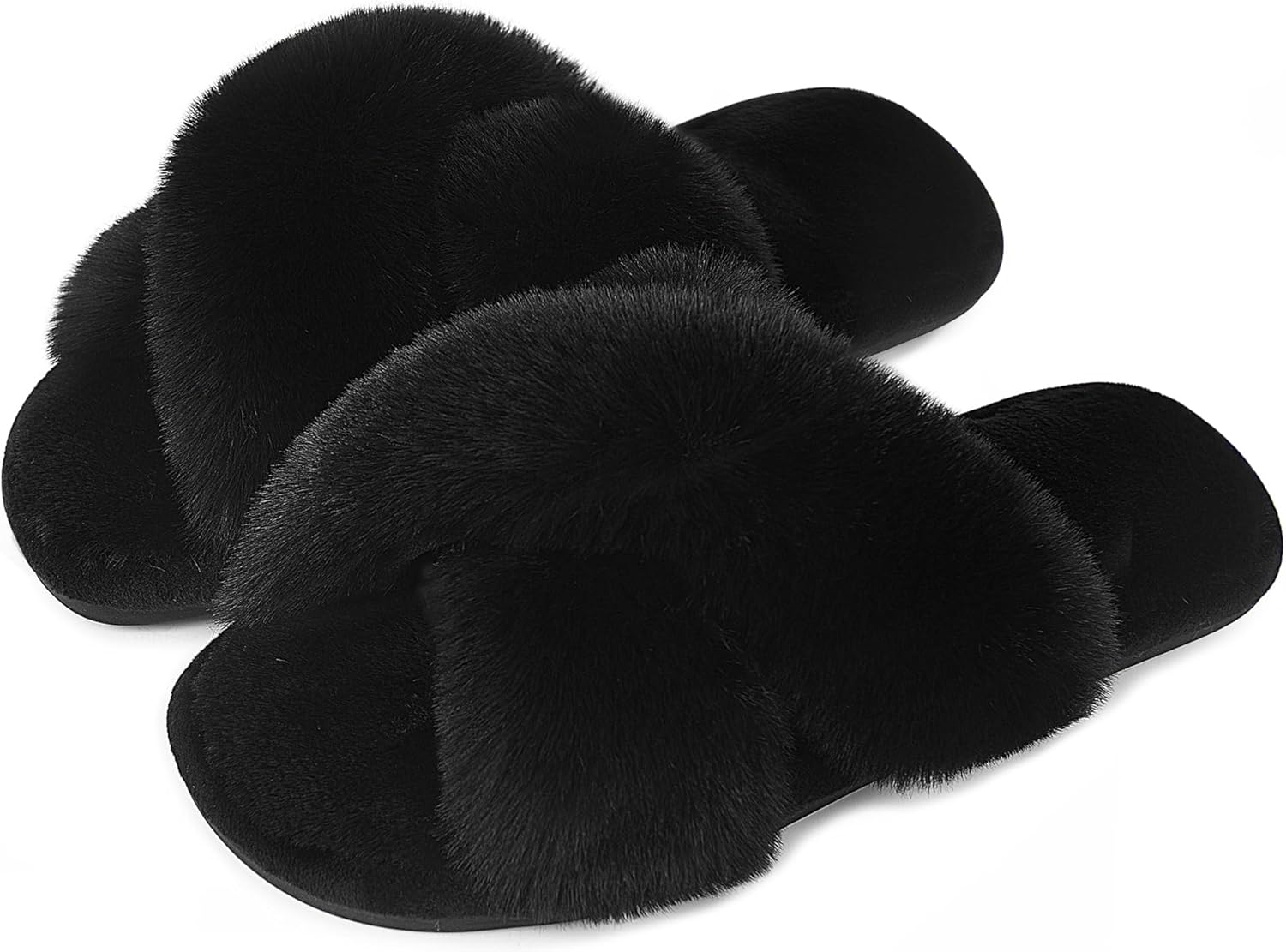 Cozyfurry Womens Cross Band Slippers Cozy Furry Fuzzy House Slippers Open Toe Fl...