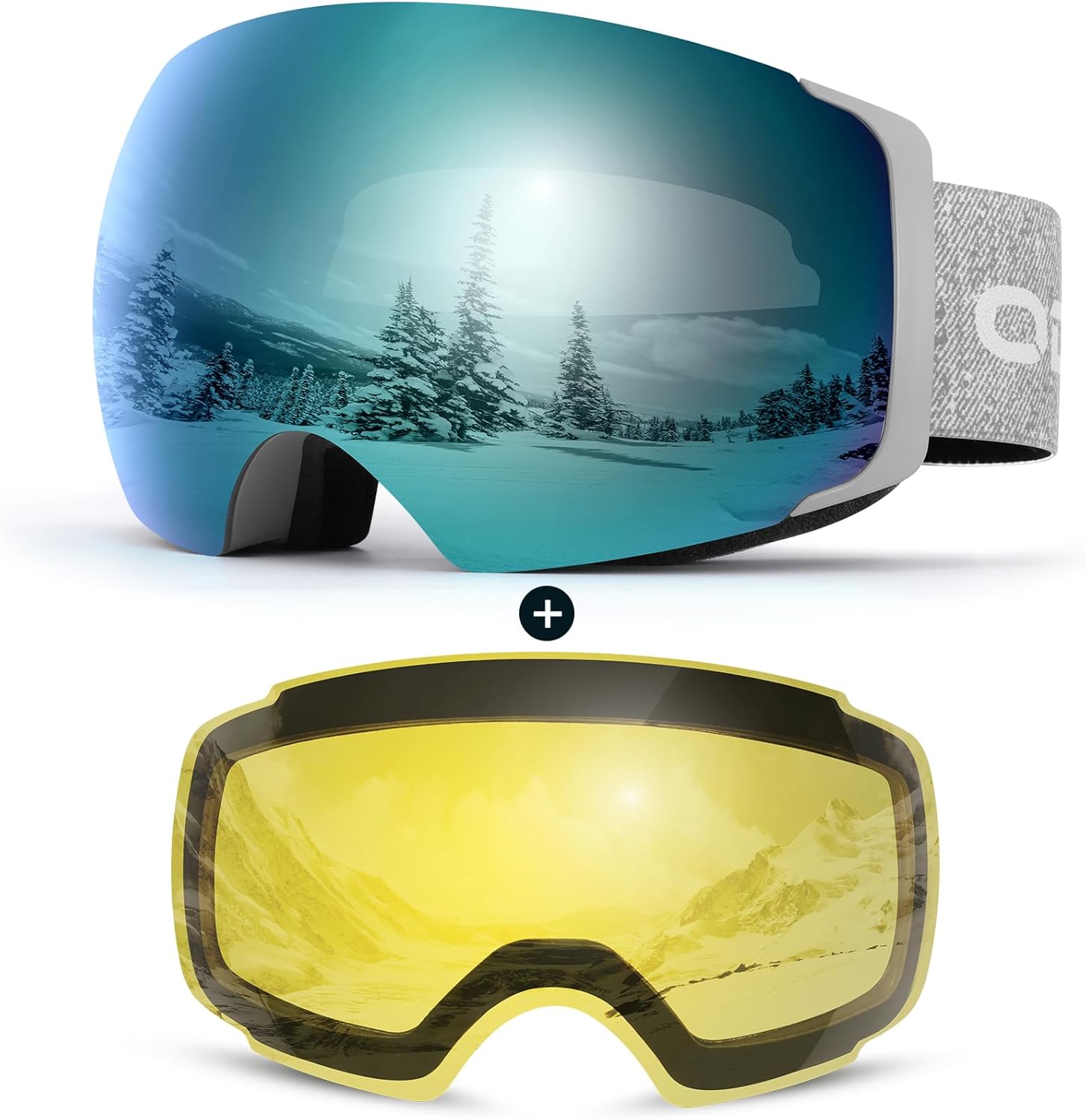 Odoland Magnetic Interchangeable Ski Goggles with 2 Lens, Large Spherical Framel...