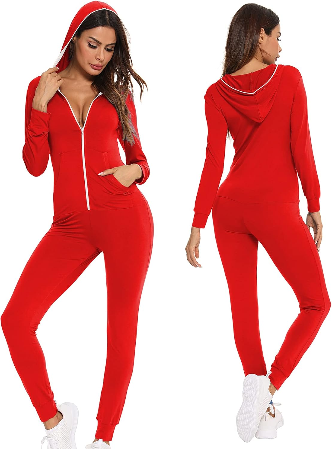 SWOMOG Womens Pajamas Jumpsuits Zip-up Hoodie Union Jumpsuit Romper Long Sleeve...
