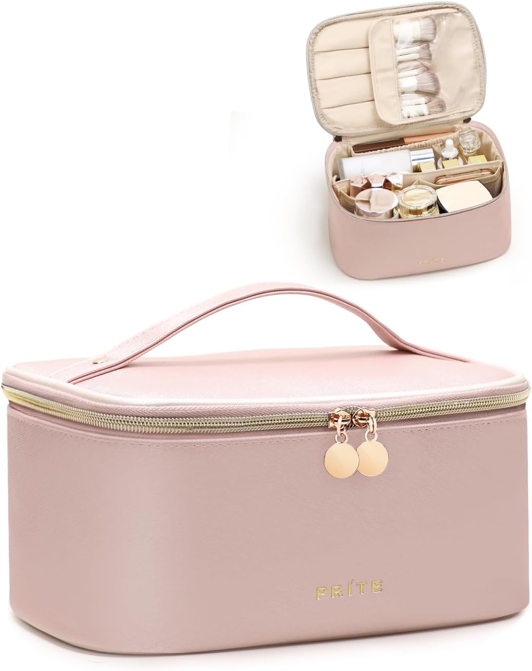 Prite Large Makeup Bag for Women Travel Cosmetic Case Waterproof PU Leather Toil...