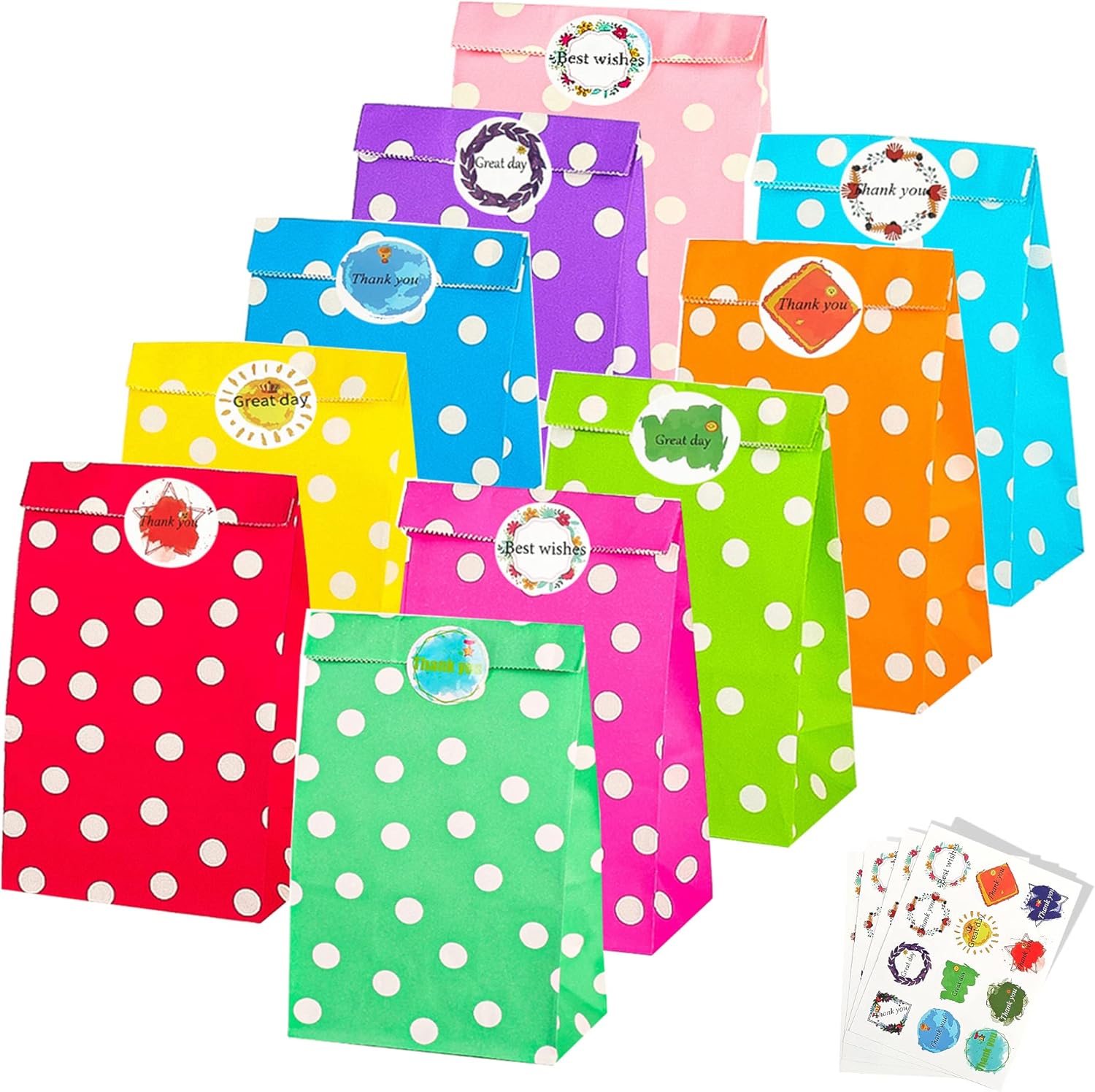 50 PCS Paper Party Bags for Kids, TOOELMON Dots Kraft Paper Gift Bags Candy Good...