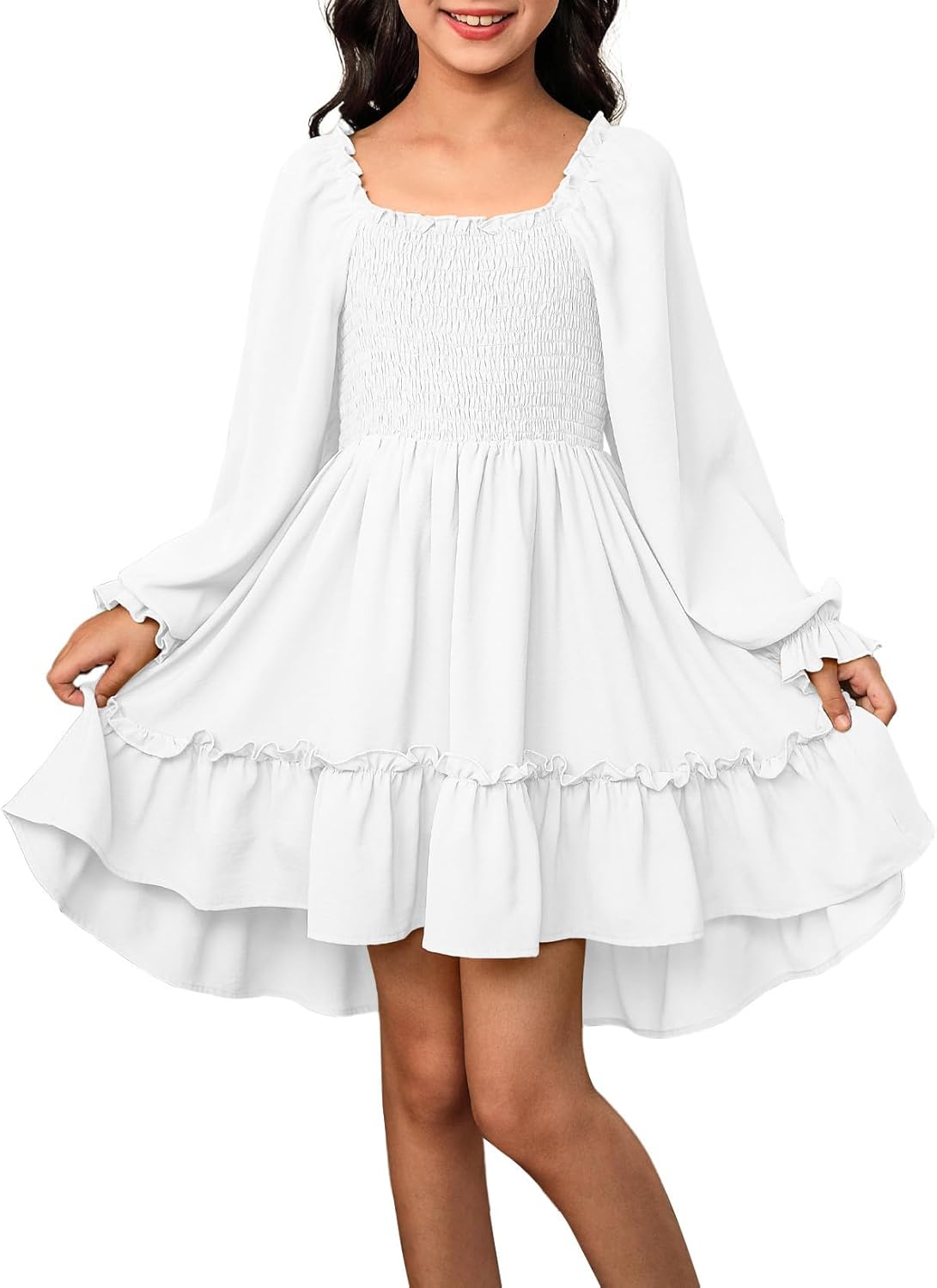 blibean Girls Sundress Strap Dress Size 4-13 Years Old 10-11 Years B White