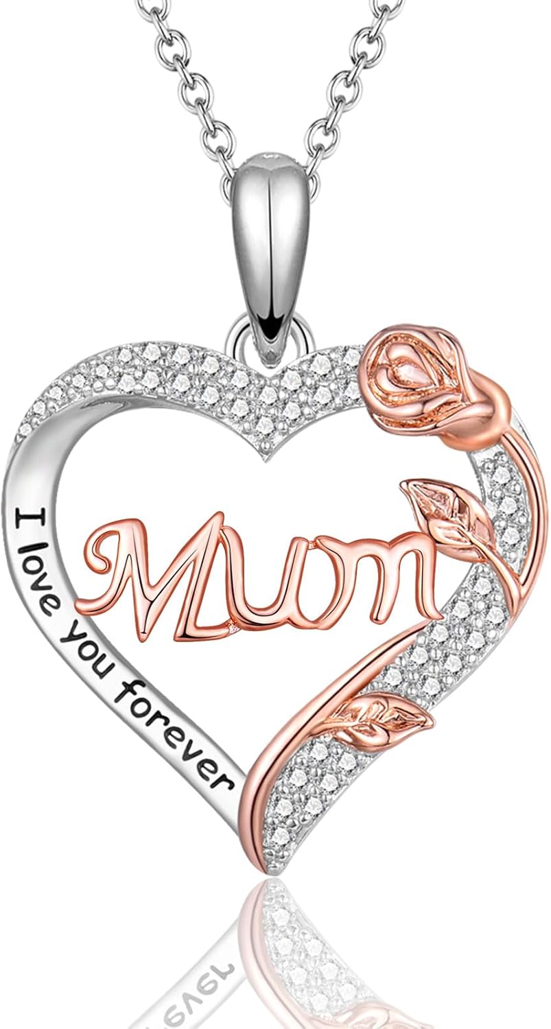 VOSAP Gifts for Mum Daughter Nana, S925 Sterling Silver Chain Rose Flower Neckla...