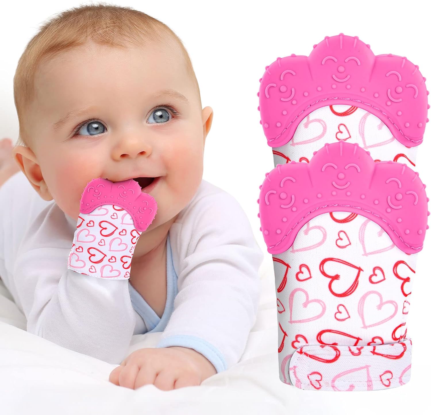 Vicloon Baby Teething Set, 2 Pack Teething Mittens for Baby, Includes 2 Silicone...
