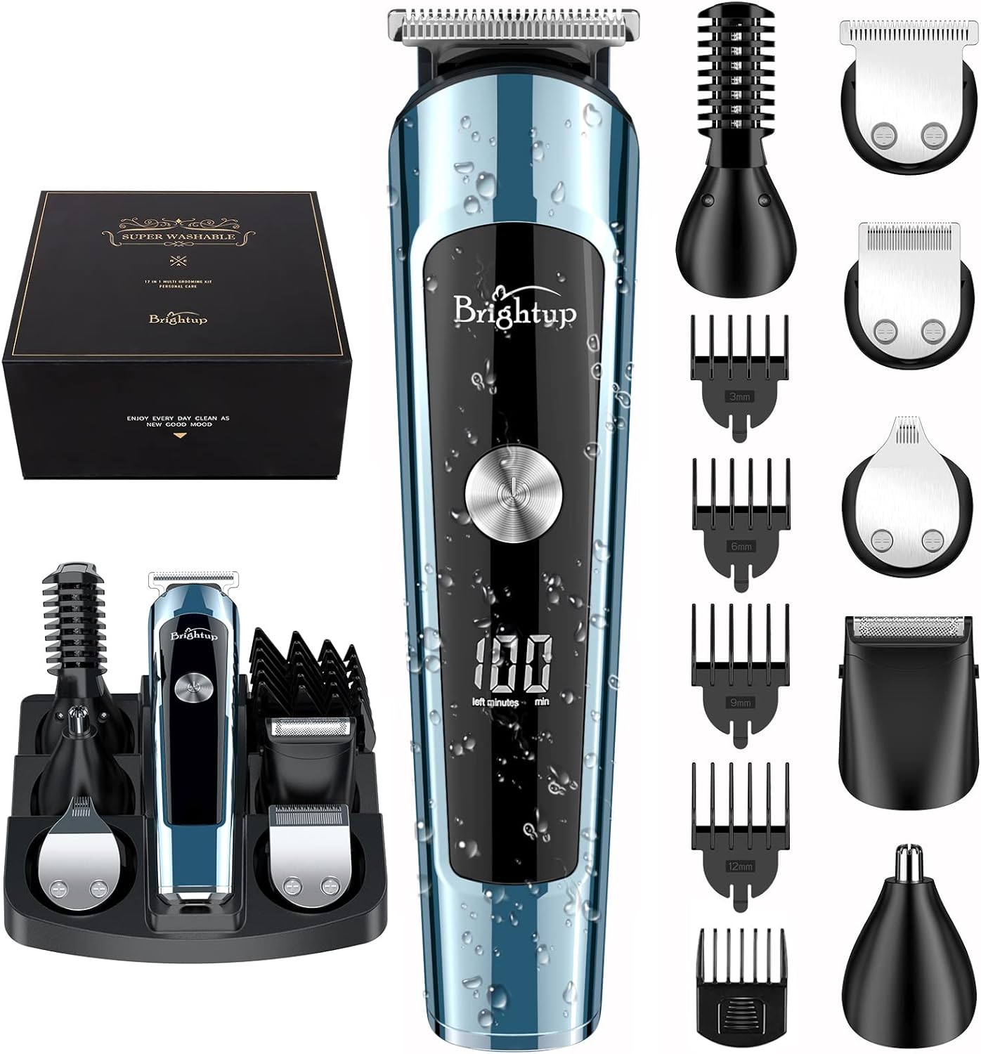Brightup Beard Trimmer for Men, IPX7 Waterproof Mens Grooming Kit with Cordless...