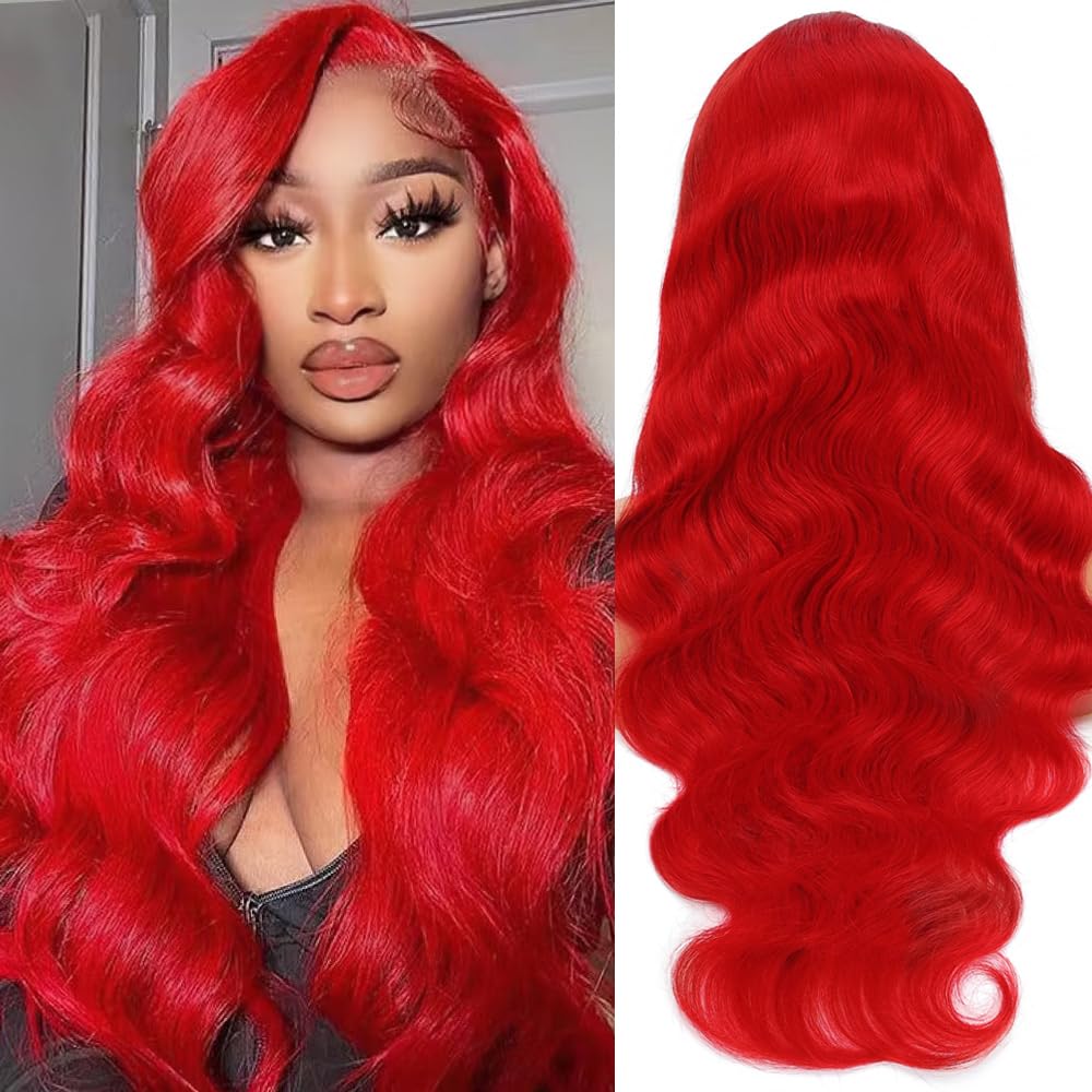 Red Lace Front Wigs Human Hair Pre Plucked Red Wig Human Hair 13x4 Body Wave Lac...