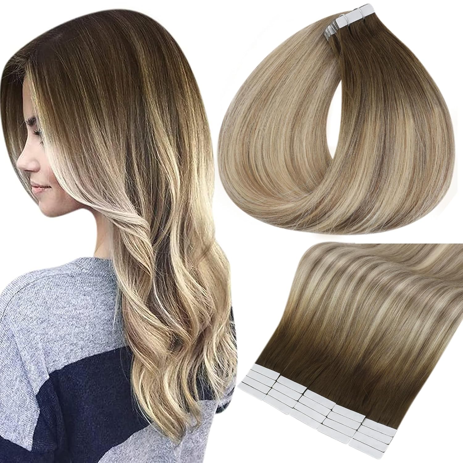 Full Shine Tape in Hair Extensions Human Hair 18 I...